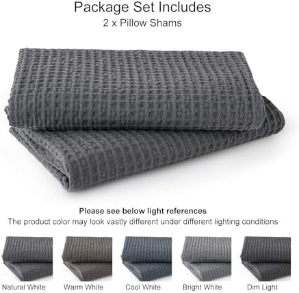 PHF Cotton Waffle Lumbar Pillow Covers 12" x 20", Charcoal Grey, No Insert - Image 6