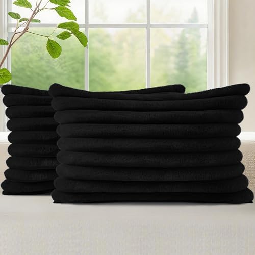decorUhome Fall Faux Fur Throw Pillow Covers 12x20 Set of 2 Black by decorUhome
