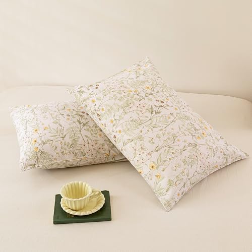 ECOCOTT Floral Pillowcases Standard Size 2 Pack, 100% Washed Cotton Pillow Cases - Image 2