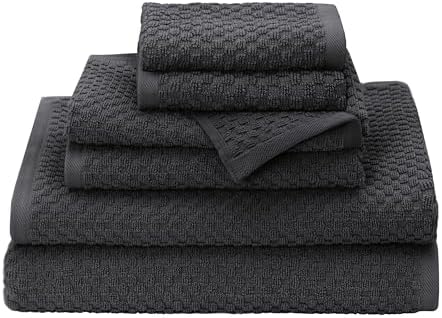 COTTON CRAFT Euro Spa Waffle Weave 6 Piece Towel Set - 100% Cotton - Charcoal by COTTONCRAFT