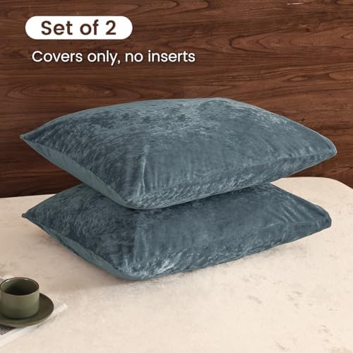 PHF Truly Velvet Pillowcases King Size 20" x 36", Stormy Blue, No Insert - Image 3
