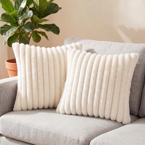 Set of 2 Decorative Throw Pillow Covers 16x16, Faux Fur Cream White - Image 6