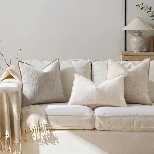 decorUhome Cream White Textured Linen Throw Pillow Covers 20x20 Set of 2 - Image 5