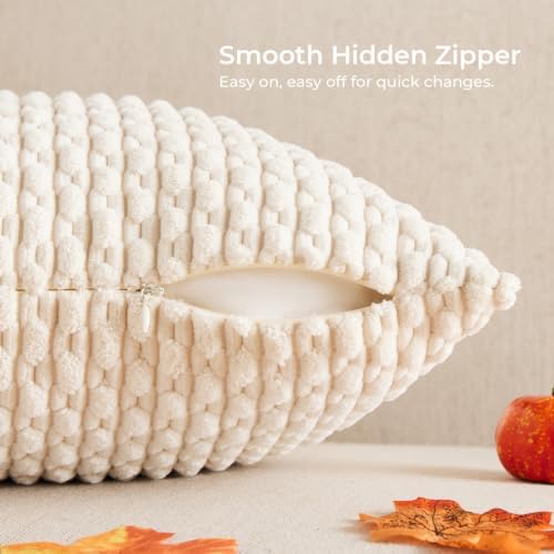 Kevin Textile Soft Corduroy 16"x24" Lumbar Pillow Cover 1 Pack, Cream White - Image 3
