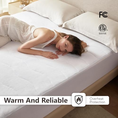 Wapaneus Quilted Wave Heated Mattress Pad Queen Size 10 Heat Settings & Dual - Image 2