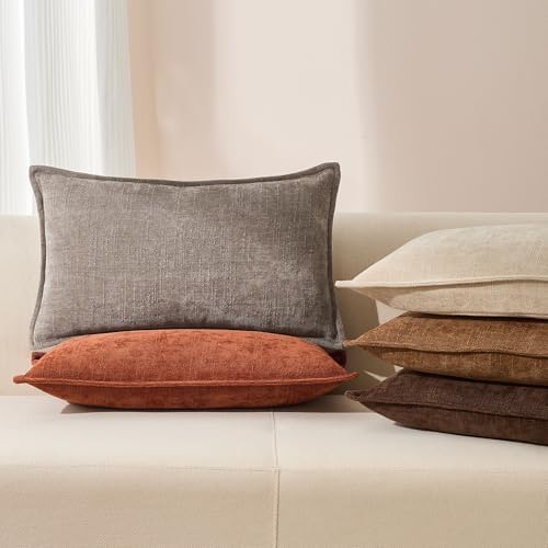 Allorry Throw Pillow Covers 12x20 Grey Chenille Solid Home DecorSY014A12 - Image 4