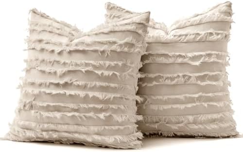 MIULEE Boho Linen Striped Throw Pillow Covers 18x18, Neutral Beige - Image 7