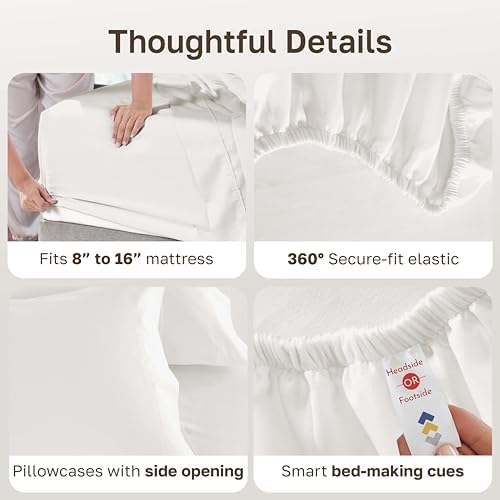 California Design Den 600 Thread Count Bed Sheets Queen Size Set, True Ivory - Image 4