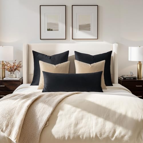 MIULEE 14x36 Inch Lumbar Long Velvet Throw Pillow Cover Set of 1 Black - Image 3