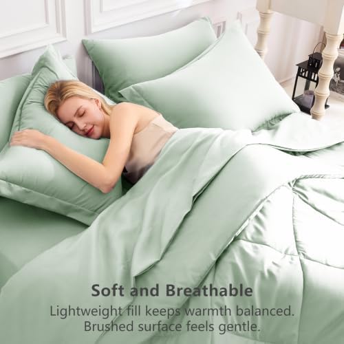 CozyLux Queen Comforter Set 88"x88" Sage Green - Image 4