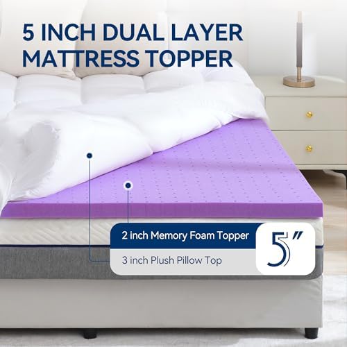 BDEUS Dual Layer 5 Inch Memory Foam Mattress Topper Queen Size, 2 Inch Gel - Image 2