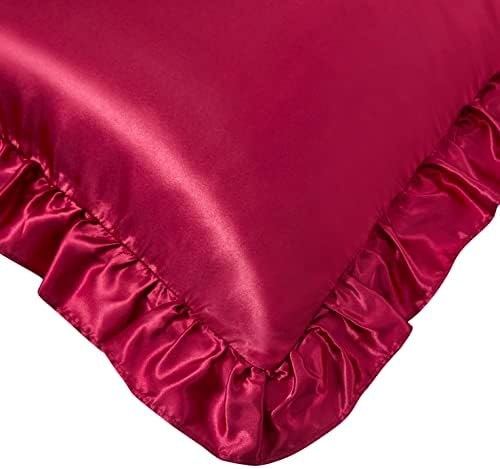 Wine Red Satin Ruffled Pillow Cases - Image 4