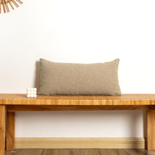 JoraLion 14x26 inch Boucle Lumbar Pillow Cover, Camel Woven Texture Neutral by JoraLion