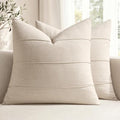 MIULEE Decorative Linen Throw Pillow Covers 20x20 Natural Beige Striped by MIULEE