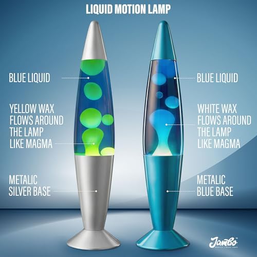 JAMBO 2 Pack- 16" Beautiful Lamp- Silver with Yellow/Green Wax and Blue with Blue/White Wax, Relaxing Liquid Lamp, Night Light Nightlight, Lamps for Adults Teens Kid - Image 5