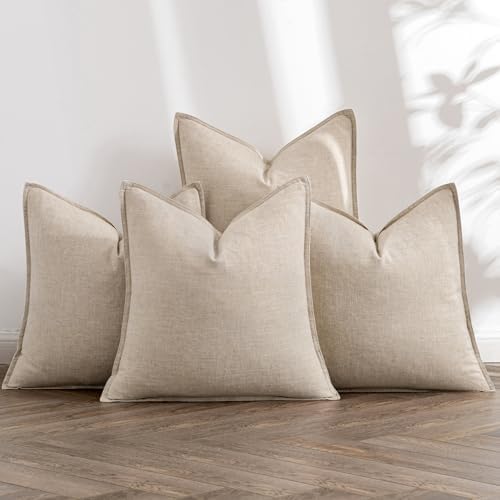 MIULEE Beige Boho Linen Decorative Pillow Covers 20x20 Inch Pack of 4 by MIULEE