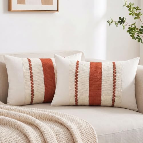 Fancy Homi Set of 2 Boho Burnt Orange Lumbar Decorative Throw Pillow Cover by Fancy+Homi