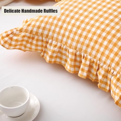 Mywinlle Mustard Yellow Gingham Ruffle Throw Pillow Covers 18"x18" - Image 6