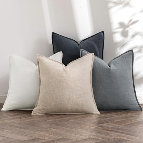 MIULEE Neutral Cream/Gray Boho Linen Pillow Covers 20x20 Inch Pack of 4 by MIULEE