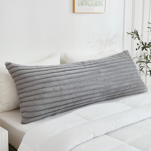 Full Body Pillow with Fluffy Stripe Faux Fur Removable Cover, Long Bed Pillow - Image 4