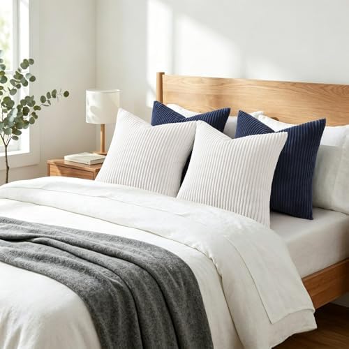 Mecatny Corduroy Decorative Throw Pillow Covers 12x20 Set of 2 Deep Blue - Image 7