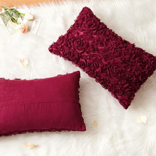 MIULEE Christmas 3D Decorative Romantic Stereo Chiffon Rose Flower Throw Pillow - Image 3