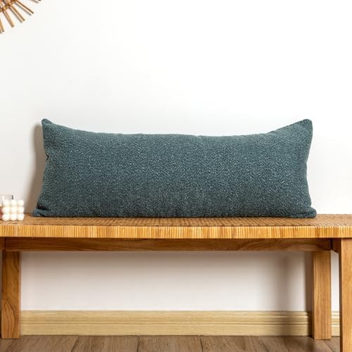 JoraLion 14x36 Boucle Lumbar Pillow Cover, Dusty Blue Woven Texture Neutral by JoraLion