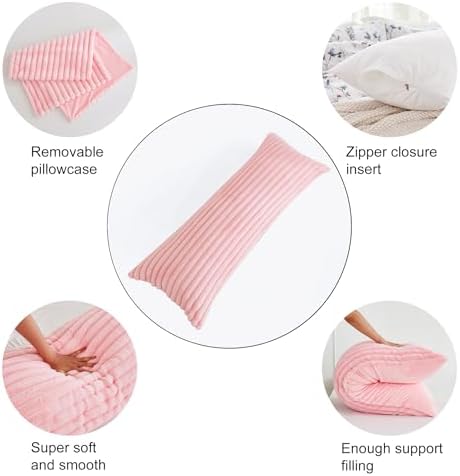 Full Body Pillow with Fluffy Stripe Faux Fur Removable Cover, Long Bed Pillow - Image 6