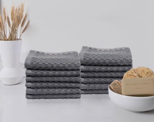 COTTON CRAFT Euro Spa Waffle Wash Cloth - Set of 12 Grey Washcloth - Image 2