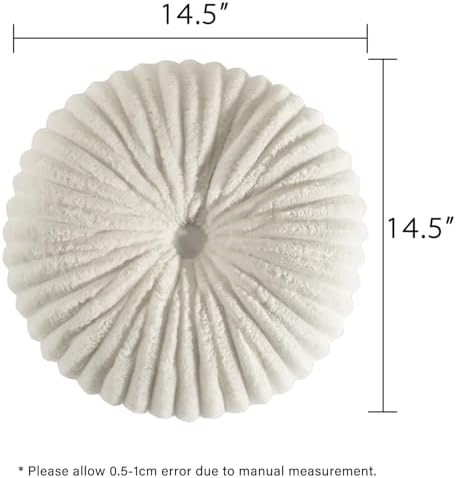 HIG Set of 2 Off White Flannel Decorative Round Pleated Throw Pillows - Image 3