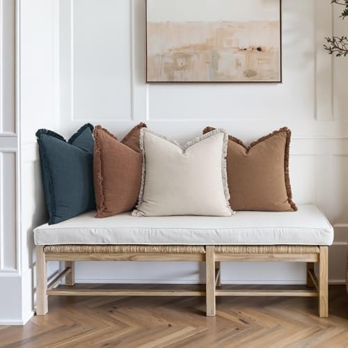 MIULEE Fall Linen Fringe Pillow Covers Set of 4 24x24 Beige/Brown/Blue - Image 3