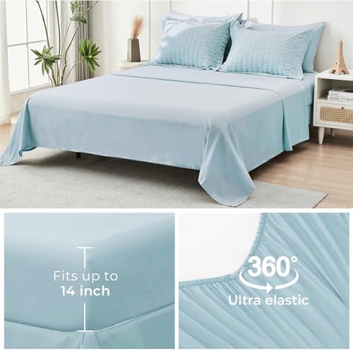 HYMOKEGE Lake Blue Oversized Queen Comforter Set Seersucker 7 Pieces, All - Image 6