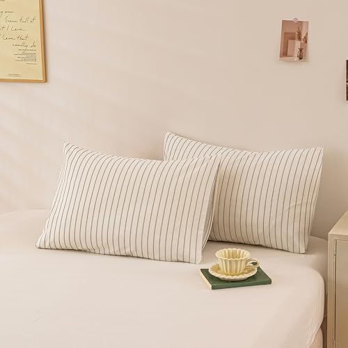 ECOCOTT Striped Pillowcases Queen Size 2 Pack, 100% Washed Cotton Pillow Cases - Image 2