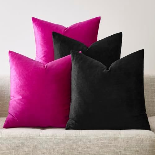 GIGIZAZA Pack of 4 Decorative Velvet Pillow Covers 18x18 Black Hot Pink - Image 7