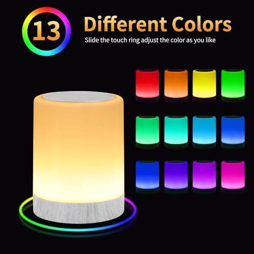 OORUN Touch Bedside Table Lamp,13 RGB Colors & 5 Brightness, USB Rechargeable Desk Lamp, Remote Control Dimmable Light with RGB Color Changing,Portable Lamp for Baby (Wood Grain Beige) - Image 3