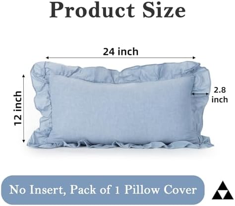 JoraLion Ruffled Lumbar Pillow Cover 12x24 Solid Light Blue - Image 4