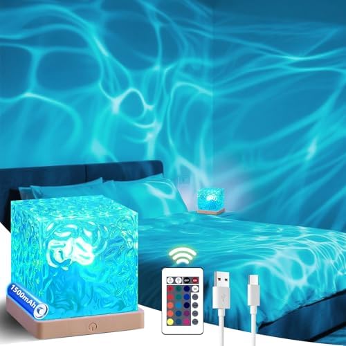 Ocean Wave Lights Projector Rechargeable, Touch Cube Color Changing Light with 16 Colors 4 Modes Dimmable Cordless Mood Lamp for Shower, Ambient Lighting for Bedroom and Bathroom by Unknown