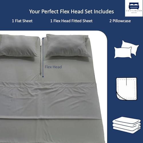 4 Piece Flex Head King Sheet Set 34" Top, 100% Egyptian Cotton, Light Grey - Image 3