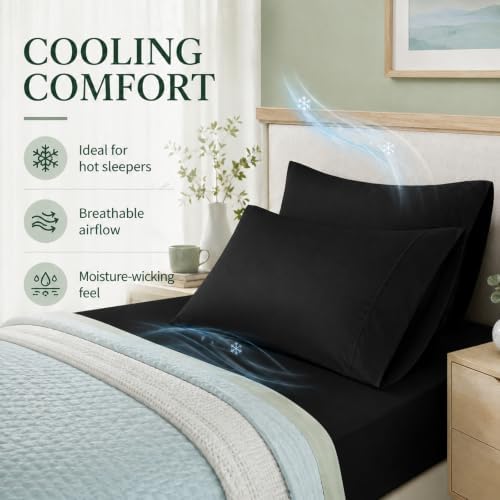Pillow Cases Set, 100% Rayon from Bamboo, Standard 20"x26" Black - Image 4