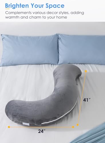 QUEEN ROSE Body Pillow for Side Sleepers, S Shaped Hug Pillow, Velvet Grey - Image 4