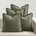 MIULEE Fall Linen Fringe Pillow Covers Set of 4 18x18 Olive Green by MIULEE