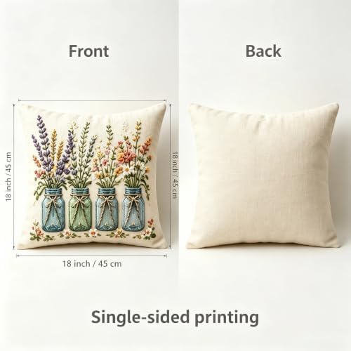 2D Flat Jar Wildflower Linen Throw Pillow Covers 18x18 Set of 2 - Image 2