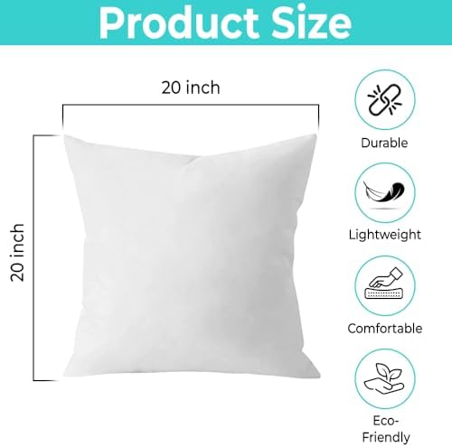 QUBA LINEN Throw Pillow Inserts, 20x20 Inches - Image 4