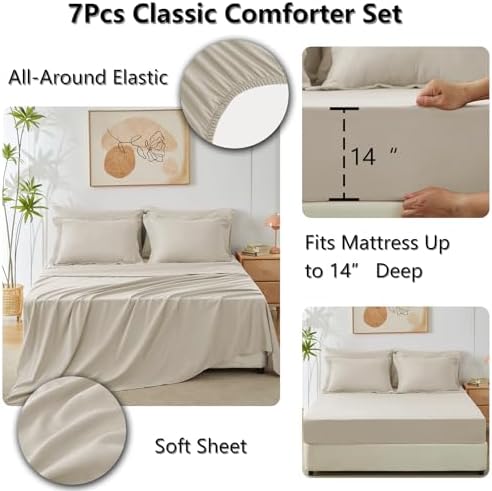 CozyLux Queen Comforter Set 88"x88" Oatmeal - Image 5