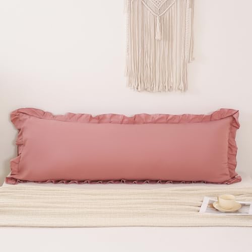 Merryword Pink Mocha Body Pillow Cover 20x54inches Long Pillowcase Ruffled - Image 2