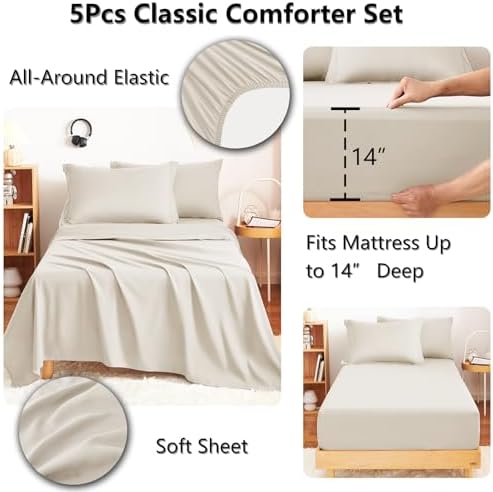 CozyLux Twin XL Comforter Set 68"x88" Beige - Image 5
