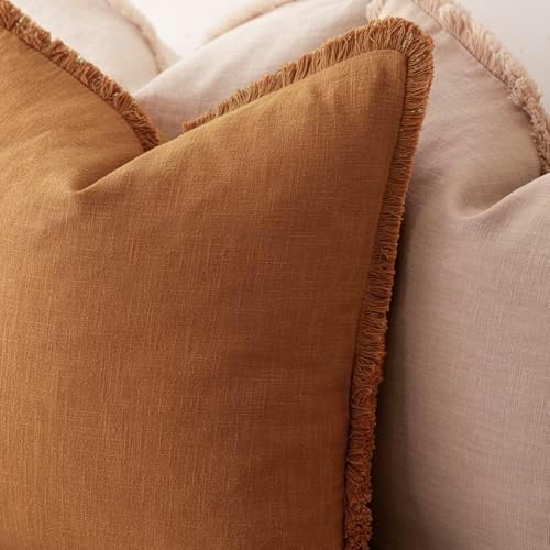 Foindtower Decorative Linen Fringe Throw Pillow Covers 16×16 Inch - Image 5