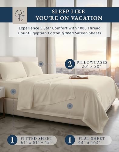 LANE LINEN Queen Size Sheets 1000 Thread Count 100% Egyptian Cotton - Image 2