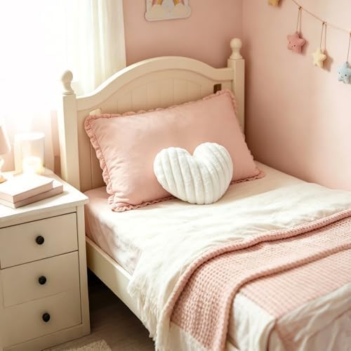 Heart Pillow 12.9" Cute Soft Fluffy Small White Decorative Throw Pillows - Image 3