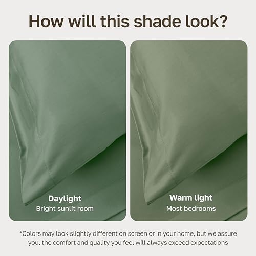 Soft Natural 100% Cotton Sateen Full Size Fitted Sheets, Pine Green - Image 6